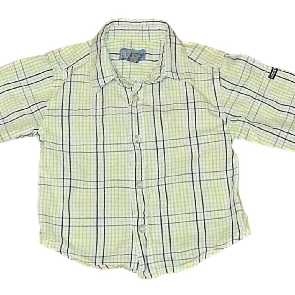 Childrens Place Button Up Shirt‎ Infant Boys 6-9M Green Plaid Long Sleeve Collar